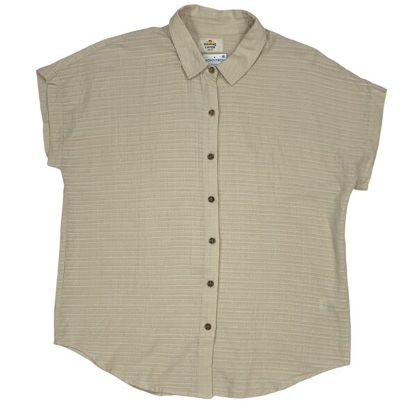 Marine Layer Dana Shirt M Parchment Cream Cap Sleeve Button Front Boxy - Picture 12 of 12